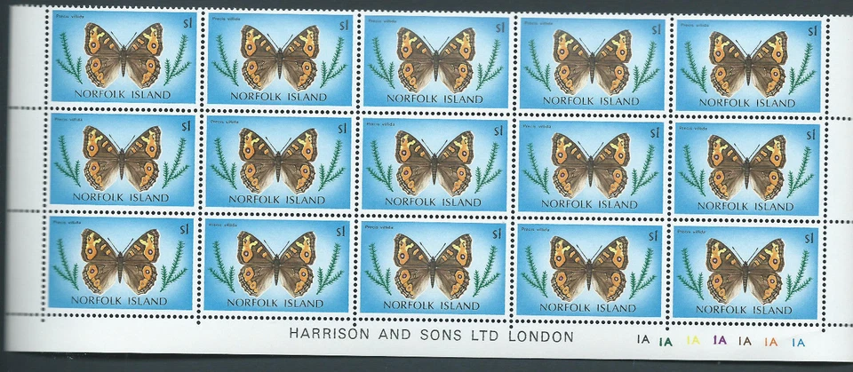 Insecto mariposa y polilla de la isla Norfolk 1976/1977 bloque inferior de $1 MNH Foto 1 de 1