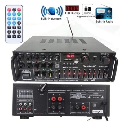 AMPLIFICATORE BLUETOOTH AUDIO STEREO 2CANALI USB SD MP3 RADIO KARAOKE 150W X2 AW - Immagine 1 di 4