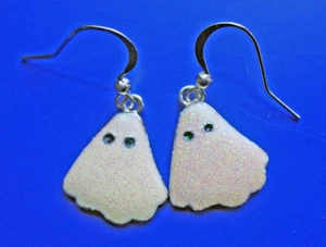 PENDIENTES Halloween Vintage Fantasma Brillo Cuelga Gota Tono Plata Joyería Perforada - Imagen 1 de 3