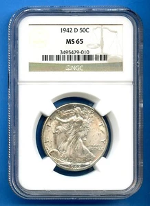 1942 D NGC MS65 Walking Liberty Silver Half Dollar 50c US Mint Coin 1942-D MS-65 - Picture 1 of 3
