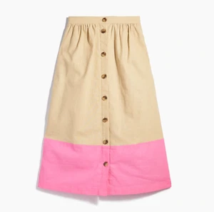 New J.Crew Womens Colorblock Midi Skirt Tan Pink A-Line Medium Buttons AO086 $89 - Picture 1 of 5