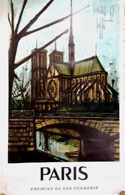 Affiche SNCF - PARIS par Bernard BUFFET - 100x60 cm - 1967's - Photo 1/4