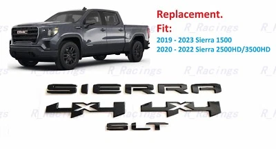 4PCS Gloss black Bed 4x4 Rear Sierra SLT Emblems 2019+ Sierra 1500 2500HD 3500HD - Image 1 of 4