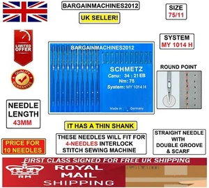 SCHMETZ MY1014 H S:75/11 4-NEEDLE INTERLOCK STITCH INDSTRAL SEWING MCHINE NEEDLE - Picture 1 of 3