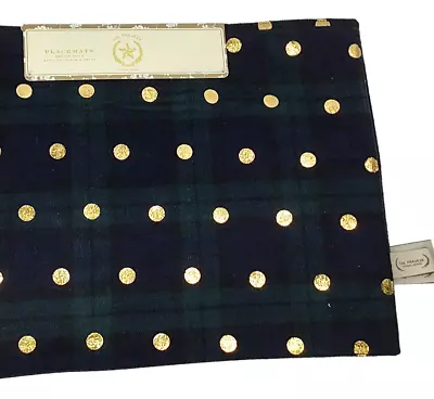 The Prairie Placemats NWT by Rachel Ashwell NEW Set of 4 Plaid Gold Polka Dot - Image 1 of 4