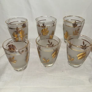 6 Vintage JUICE OR CORDIAL BAR GLASS Libbey Gold  Frosted  4 Oz  Glasses  - Picture 1 of 7