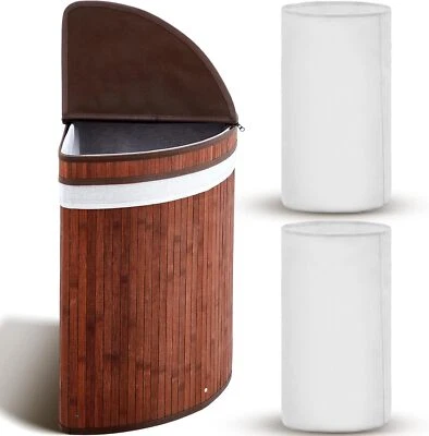 Cesta de lavandería de esquina con tapa y 2 forros de tela extraíbles lavandería de esquina de bambú Foto 1 de 4