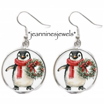 Pendientes Pingüino Corona de Navidad Plata Dije Cuelga Medias Relleno Regalo Foto 1 de 4