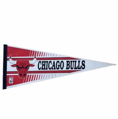 1980's Chicago Bulls Felt Pennant 12x29 NBA Vintage Full Size Sharp Colors  - Image 1 of 4