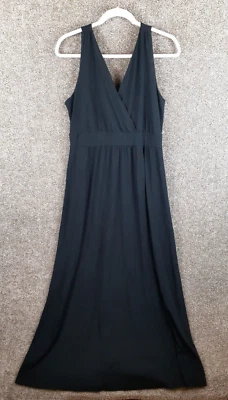 Garnet Hill Sleeveless Knit Maxi Dress Women 12P Black V-Neck Sleeveless Stretch - Image 1 of 4