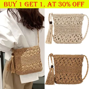 Summer Straw Crossbody Bag Women Beach Woven Shoulder Handbag Purse CZ - Picture 1 of 13