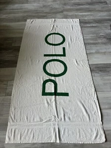 Vintage Ralph Lauren Polo Beach Towel Green White Polo Spell Out Made In USA - Picture 1 of 12