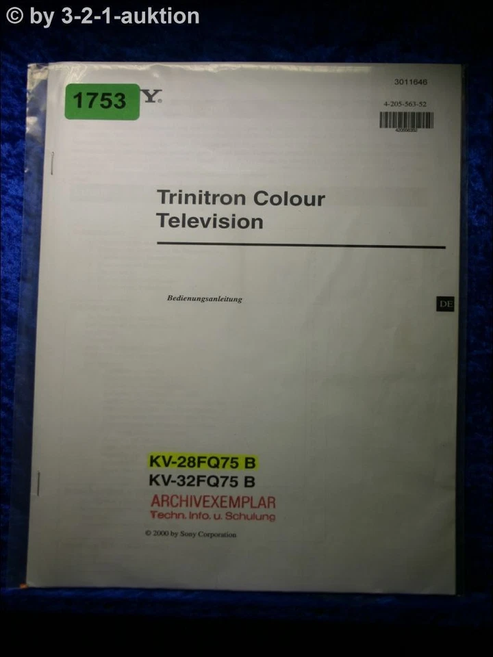 Sony Bedienungsanleitung KV 28FQ75B / 32FQ75B Color TV (#1753) - Imagen 1 de 1