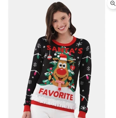 Suéter de Navidad Feo No Boundaries Árbol de Reno Favorito de Papá Noel Vacaciones Foto 1 de 4