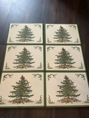 Vintage Spode Christmas Tree Cork Backed Placemats Set Of 6,  9x12 - Image 1 of 4