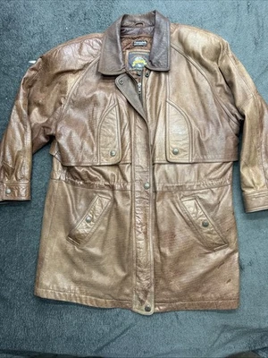 Abrigo de cuero Wilsons Adventure Bound marrón para hombre L pesado 3/4 largo chaqueta de safari Foto 1 de 4