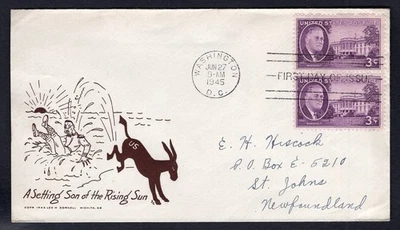 USA 1945 FDC Cover. Anti Japan Propaganda Humor Cachet by Cornell. Donkey - Image 1 of 2