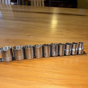 Vintage Indestro Super USA 10 pc 1/2" Drive Socket Set 12 Pt. Metric 470 Series - Picture 1 of 9
