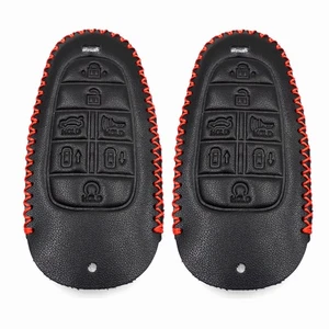 2Pcs Black Leather For Hyundai Sonata Nexo Tucson Santa Fe 7 Buttons Key Fob - Picture 1 of 4
