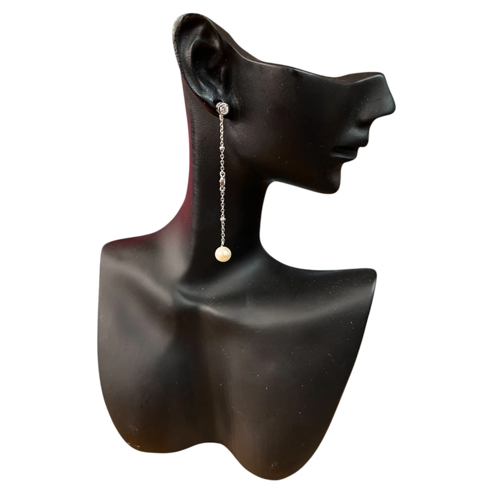 orecchini donna pendente argento 925 anallergico rodiato catena perla coltivata - Immagine 1 di 3