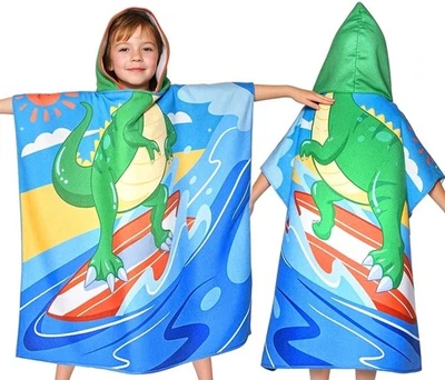 Toalla de playa con capucha para niños microfibra dinosaurios niños pequeños envoltura de piscina con bolsa Foto 1 de 2