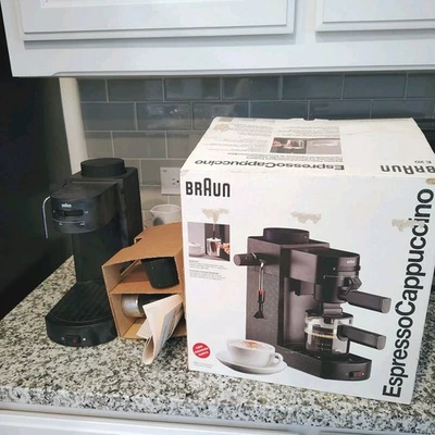 Máquina para hacer capuchino espresso Braun E20 2-4 tazas cable espumador almacenamiento caja abierta Foto 1 de 4
