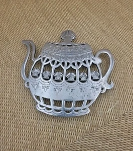 Glänzende silberne Teekanne geformte Herdplatte Untersetzer 7"×7" Muschelausschnitt Küche Dekor - Bild 1 von 6