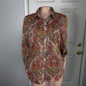 NEU Talbots Damen Shirt 14 Bluse Baumwolle Blumen Knopf Langarm Kragen Y2 - Bild 1 von 6