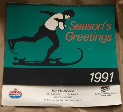 Calendário espiral vintage 1991 Amoco posto de gasolina | Tony's Season's Greetings - Imagem 1 de 4