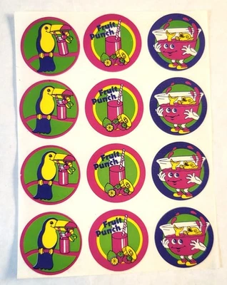 CREATIVE TEACHING PRESS CTP vintage single Sheet of 12 Scratch N' Sniff stickers Fruit Punch Scent