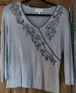 Dress Barn Collection Grey Black Beaded Pullover Sweater Long Sleeve Sz XL - Picture 1 of 9