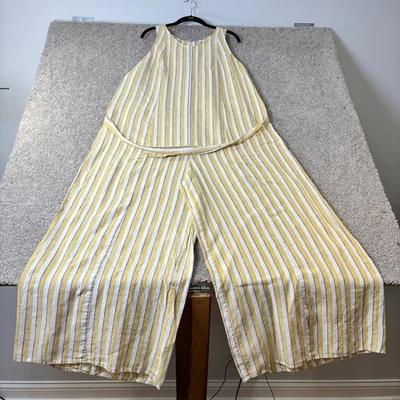 Mono de lino Rachel Zoe pierna ancha a rayas sin mangas informal vacaciones talla 12 Foto 1 de 4