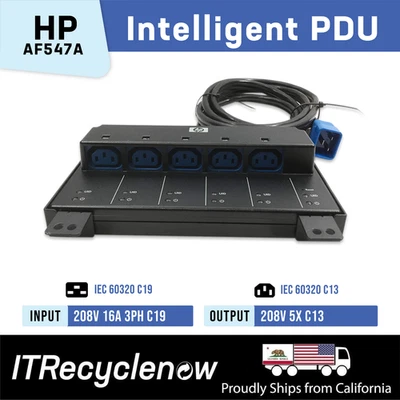 Barra de extensión inteligente IEC 60320 C19 5x C13 3Ph 100-240V 5,5 kW HP AF547A Foto 1 de 4