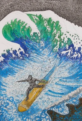 Terry Buchanan (n.1938) - 2003 dibujo a pluma y tinta, La gran ola Foto 1 de 4