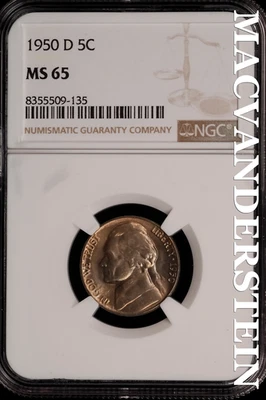 1950-D Jefferson Nickel - NGC MS 65 - Brilliant Unc  No Reserve  #SLi218 - Image 1 of 2