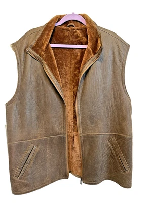 Chaleco de cuero forrado de piel de oveja envejecida vintage XXL para hombre Foto 1 de 4
