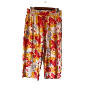 Cuddl Duds Colorful Floral Pull On Capri Summer Travel Casual Pajama Pants Med - Picture 1 of 7