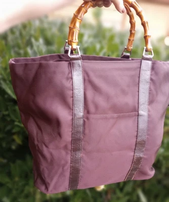 Bolso de Mano Gucci Bambú Shopper-Damson Cuero y Nylon Grande-Auténtico Diseñador Foto 1 de 4