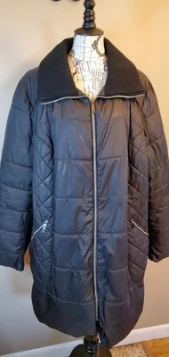 Apt. 9 女式 2X Plus 长黑色 Puffer 外套绗缝夹克拉链口袋冬季 — 第 1/4 张图片