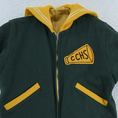 Chaqueta Universitaria Vintage Años 60 ACCHS Mujer CROP FIT S Verde Amarillo Lana Animadora Foto 1 de 4