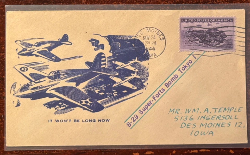 #925 on WWII "It Won't Be Long Now" envelope, B-29 bombs Tokyo! - Image 1 of 1