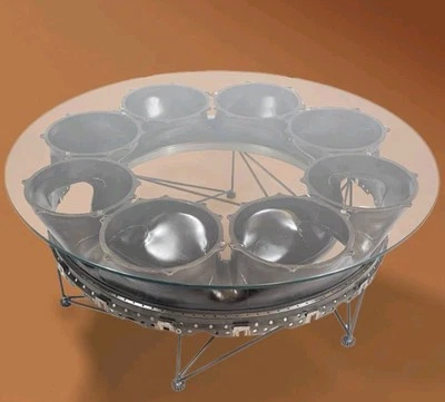 Round 1.1m Olympus Jet Engine Table Rolls Royce Glass Top Coffee Table Unique  - Image 1 of 4
