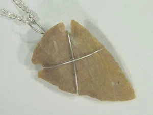 BUTW Sterling Wrapped Brazilian Knapped Agate 4.6gr 40mm Arrowhead Pendant 1970D - Bild 1 von 1