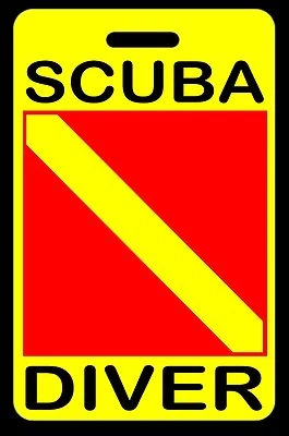 THE TRAVELING FLAMINGO Safety Yellow "SCUBA DIVER" Luggage/Gear Bag Tag - New