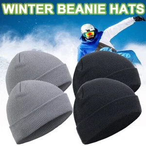 2 X Beanie Hat Cap Solid Plain Knit Ski Skull Cuff Winter Warm Slouchy Men Women - Picture 1 of 11