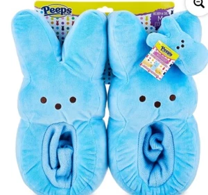Blue Peeps Plush Slippers Big Girl Size 13 To 1 Medium With Wristlet Hugger - Picture 1 of 4