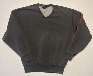 Polo Ralph Lauren V Neck Unisex Polo Golf Gray Red Cotton Size Large Sweatshirt - Picture 1 of 6