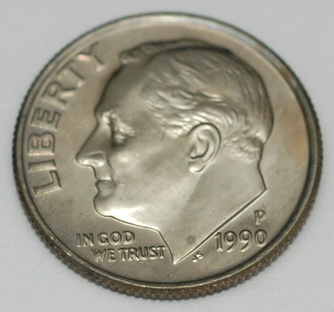 1990-P Roosevelt Dime Uncirculated light toning Cover