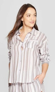 Women's Striped Simply Cool Long Sleeve Button-Up Shirt - Stars Above Gray SMALL - Picture 1 of 2