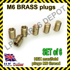 Juego de 6 orificios de sellado de colector de latón enchufe M6 roscado HEX parada fuga - Imagen 1 de 1